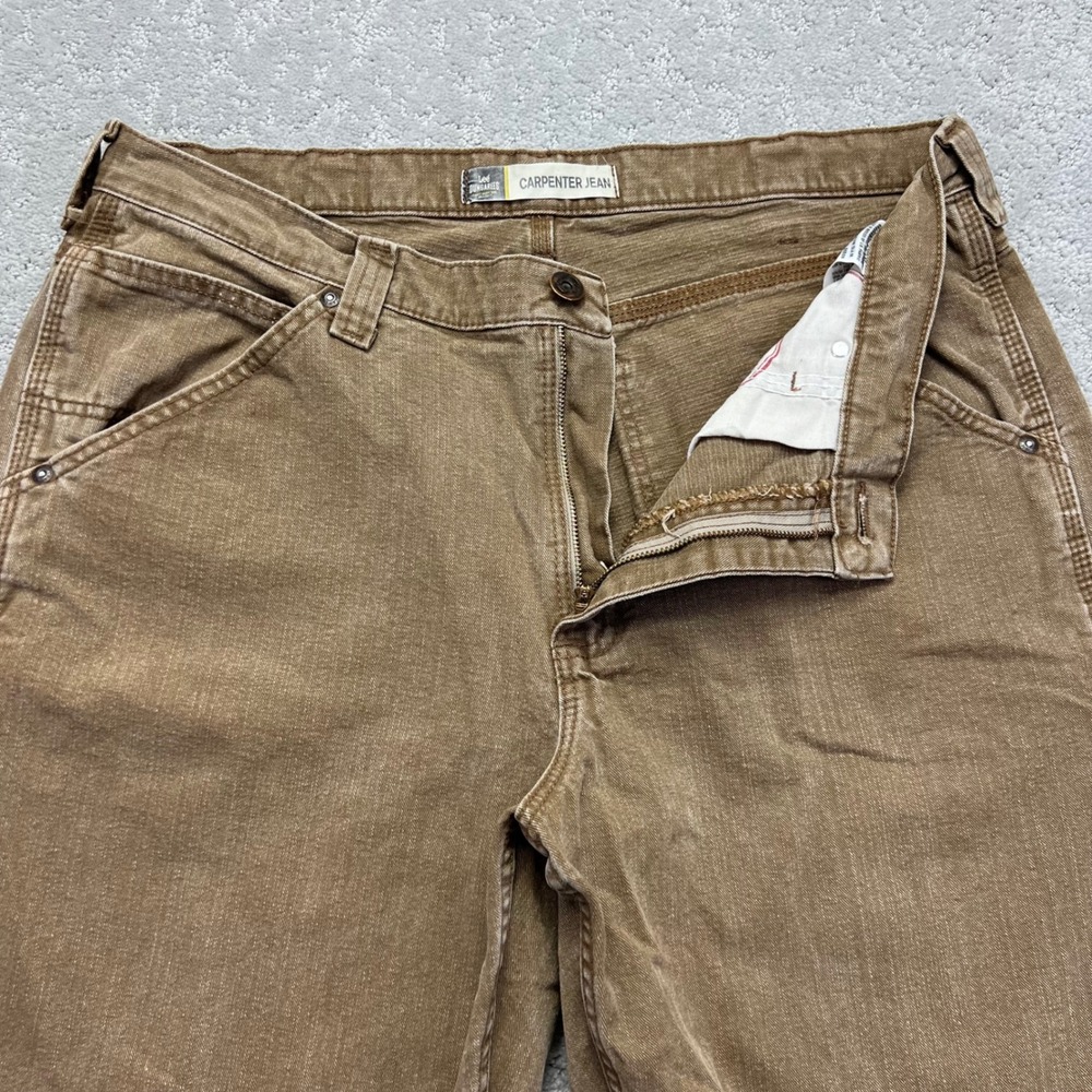 VINTAGE Lee Dungarees Carpenter Jeans Mens 36x30 Tan Cotton Canvas Workwear - Picture 3 of 16